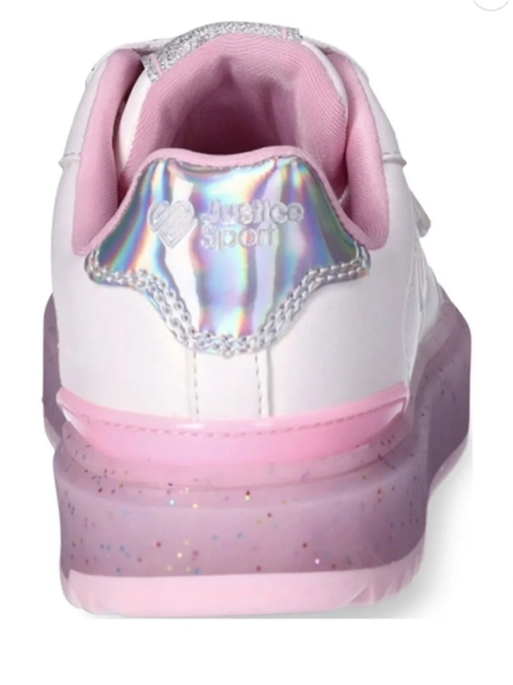 Justice Girls Sneakers Sz 2 White Pink Glitter Sole Beaded Laces  NWT